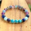 MG1003 Genuine Blue Apatite Chakra Bracelet Rainbow Fluorite Mala Bracelet Natural Aqua marine Lapis Lazuli Energy Bracelet231K