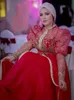 Elegant Red Moroccan Kaftan Evening Dresses With Gold Lace Appliques Empire Waist Plus Size Formal Dress 2024 Arabic Muslim Women Long Sleeves Celebrity Party Gown