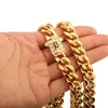 6mm-14mm Hip Hop Stainless Steel Miami Cuban Link Chain Necklace 18k Real Gold Plated Zircon Clasp Mens Jewelry Q1C5