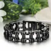 Titanium Steel IP Black Plating Biker Bicycle Chains Bracelet Punk Wristbands Brace lace Male Trendy Jewelry High Quality 23cm341p