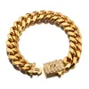 6mm-14mm Hip Hop Stainless Steel Miami Cuban Link Chain Necklace Real Gold Plated T Zircon Clasp Mens Necklace Jewelry