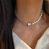 Gothic Baroque Pearl Heart Pendant Choker Necklace For Women Wedding Punk Bead Lariat Gold Color Long Chain Chains226P