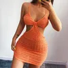 Casual Dresses Green Club Party Hollow Out Mini Dress Women 2021 Summer Sexig backless Spaghetti Straps Bodycon Low Cut Robes236R