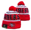 Män stickad manschetterad Pom 49er Beanies San Francisco Bobble Hats SF Sport Knit Hat randig sidelinje Varma basebollmössor för kvinnor A6