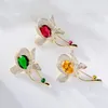 Brooches OKILY 2023 Arrival Three Color CZ Flower Pin And Fashion Floral Corsage For Woman Summer Jewelry Accessories