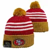 Män stickad manschetterad pom 49er San Francisco Bobble Hats SF Sport Knit Hat randig Sideline Wool Warm Baseball Beanies Cap för kvinnor A6