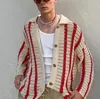 Осень-весна мужские свитера полосатый жаккардовый вязать винтажный вязаный кардиган с лацканами мужская рубашка на пуговицах модный контрастный свитер пальто