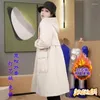 Women's Trench Coats High End Purple Winter Cotton Coat Female 2023 Clip Corduroy Clothes Mid-Length Hooded