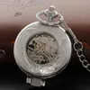Pocket Watches Silver Vintage Single Open Hollow Frame Mechanical Watch Men's Fob Chain Steel Sculpture Women's Gift