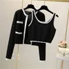Work Dresses Woman Two-piece Cardigan Winter Female Knitted Camisole Top And Sleeveless Jacket Ladies Sweater Pieces Set Suits G555