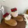 Tasman Henan Sangpo Bottes de neige intégrées en cuir de mouton et laine avec tube en laine de 5 cm à manches longues et à fond épais