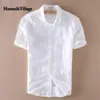 2020 Summer Men 4XL Casual Shirts Solid White Short Sleeve Cotton Linen Dress Shirts Camisa Masculina217k