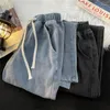 Jeans da uomo Primavera Autunno Pantaloni Gamba larga Dritta Casual Streetwear Solido Allentato Stile giapponese Pantaloni in denim in vita elastica Y25