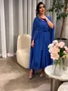 Robe de soirée courte élégante en mousseline de soie, bleu royal, avec volants, ligne a, col en V, robe de bal musulmane, longueur cheville, robes de soirée pour femmes