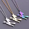 Chains Flying Witch Silhouette Pendant Necklace For Women Fashion Stainless Steel Riding A Broom Jewelry Halloween Gifts