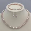 Kolczyki naszyjne Zestaw Naturalny 7-8 mm fioletowy słodkowodna perła bransoletka biżuteria 18 ''