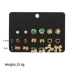 Stud Earrings 9 Pairs/Set Sweet Cute Cherry Bow Earring For Women Girls Lovely Crystal Flower Ear Set Korean Jewelry Gifts