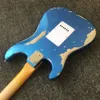 Bonne qualité métallisé bleu lourd Relic style vintage guitare électrique faite à la main 01