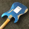 chitarra elettrica fatta a mano in stile vintage Relic pesante blu metallizzato di buona qualità 01