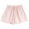 Shorts pour femmes été coton lin plaid femmes maison décontracté plage pantalons courts loisirs femme sport