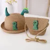 Berets Fashion Straw Hat For Kids Dinosaur Summer Boys Girls Beach Children's UV Protection Sun Bag Set Sunscreen Panama