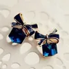 Stud Oorbellen 2023 Sieraden Mode Groen Blauw Kleur Strik Kubus Kristal Oorbel Vierkante Boog Voor Vrouwen Mooi Cadeau