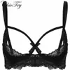 Soutien-gorge de nuit Sexy pour femmes, Lingerie exotique, ouvert, bretelles Spaghetti réglables, demi-tasses, hauts à armatures, Bras277C