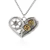 Vintage Silver Heart Pendant Chain Steampunk Necklace For Women Girls Crystal Key butterfly Bee Charm Steam Punk Jewelry352d