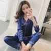 Womens Silk Satin Pajamas Pyjamas Set Long Sleeve Sleepwear Pijama Pajamas Suit Female Sleep Two Piece Set Loungewear Plus Size SH243f