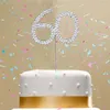 Forniture festive Topper per torta brillante alla moda Doppia fila di diamanti Numero arabo 60 Inserto Decorazioni di compleanno per la festa