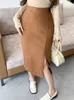 Kjolar 2023 Autumn Winter Women Suede Midi Pencil kjol Hög midja svart damer Kontor Arbeta sexig delad wrap -Hips Kvinna