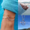 Manschette einfache und exquisite dünne Welle Kreis Strand Meer Surf Insel Schmuck dreiteilige Halskette Armband Ring Set219a