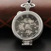 Pocket Watches Silver Vintage Single Open Hollow Frame Mechanical Watch Men's Fob Chain Steel Sculpture Women's Gift