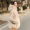 Women's Fur Beige Apricot Fluffy Jacket For Women 2023 Autumn Winter Thick Warm Elegant Lady Clothes Furry Outerwear Faux Coat