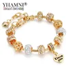 Yhamni Original Gold Armband Crystal Beads Chain Pulseras I Love You Charms Armband Bangles Smyckesgåva för kvinnor HSL151297B