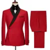 Abiti da uomo Blazer 2021 Fashion Design Rosso doppio petto Abito da uomo con pantaloni Risvolto lucido Gentleman Festa formale per Wed307v