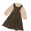 Robes De Fille Automne Enfants Filles Daisy Imprimé Manches Longues T-shirts Et Bretelles Robe Ensemble Élégant Lolita Printemps Vêtements 4-14 Ans