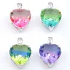 Hela 12 datorer LuckyShine Rainbow Love Heart Tourmaline Gem 925 Platinum Plated Women Wedding Pendant Halsband 16 18mm New321o