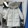 여자 트렌치 코트 다운 재킷 중간 길이 겨울 2023 후드 빅 모피 칼라 두꺼운 따뜻한 코트 패션 패딩 오버 코트 파카 h2381