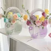 Confezione regalo Scatola per imballaggio di fiori portatile da 3 pezzi Borsa per composizione di bouquet con manico circolare integrato