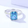 Cluster Rings S925 Sterling Silver Square Blue Flower Cut Zircon Ring Women's Luxury Fashion Personality European och