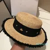 Chapéus de palha plana de abelha com diamante feminino tecido à mão palha aba larga chapéus adultos viagens ao ar livre praia chapéus de sol