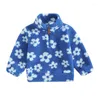 Jackets Toddler Girls Fleece Coat Flower Print Zipper Stand Collar Plush Jacket Winter Warm Kids Outerwear Clothes