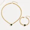 Wedding Jewelry Sets Adjustable Snake Chain Green Glass Set Vintage Heart Shape Copper Gold Plating For Woman Girl Daily Wear Party 231013