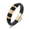 Mehrschichtiges geflochtenes Armband aus echtem Leder, Titan-Edelstahl, magnetische Schnalle, Armband, geflochtenes Armband, Schmuck Q0719278N