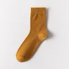 Мужские носки из чесаного хлопка, мужские деловые платья, длинные, высокого качества, повседневные, однотонные, весна-зима, черные, белые, мужские, удобные