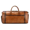 Duffel Bags Vintage Brushed Leather Travel Bag For Men's Cowhide Luggage With Shoe Compartment And Large Capacity Fitness