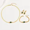 Wedding Jewelry Sets Adjustable Snake Chain Green Glass Set Vintage Heart Shape Copper Gold Plating For Woman Girl Daily Wear Party 231013