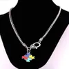 Новый стиль, подвеска-головоломка с цепочкой из звеньев пшеницы, ожерелье, осведомленность об аутизме, Jewelry263G
