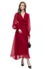 Kadın pist elbiseleri v boyun uzun fener kollu aplikeler zarif moda tasarımcısı vestidos